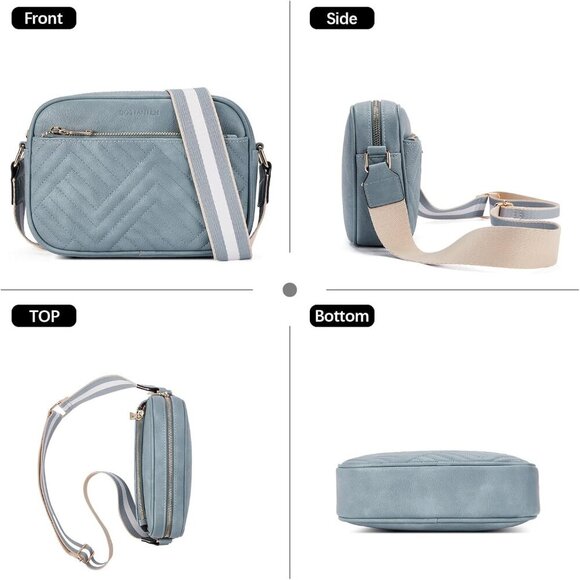 Women Light Blue Imported Vegan Leather Small Shoulder Crossbody Handbag - Picture 6 of 6